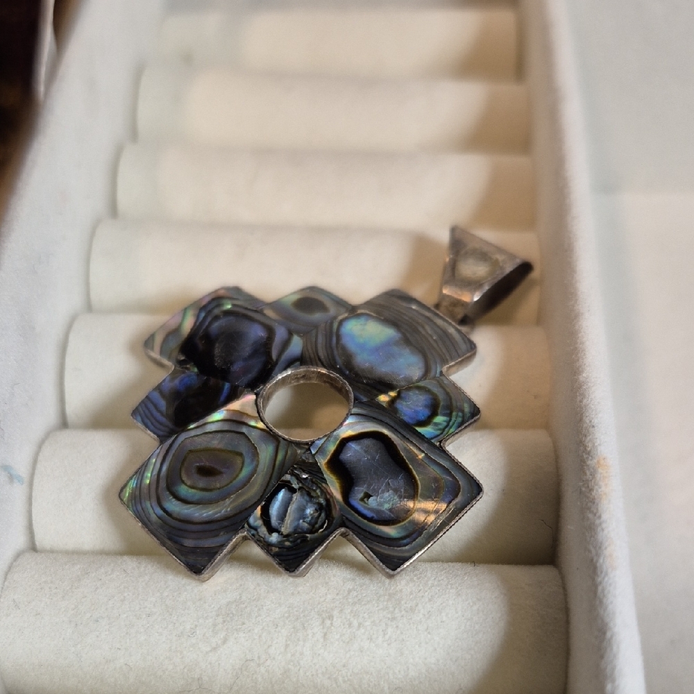 Silver Marked 950 Abalone Shell Pendant - image 4